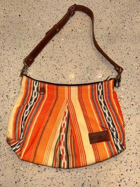 Nena & Co. Orange Multistripe Shoulder Bag with Brown Leather Strap #9